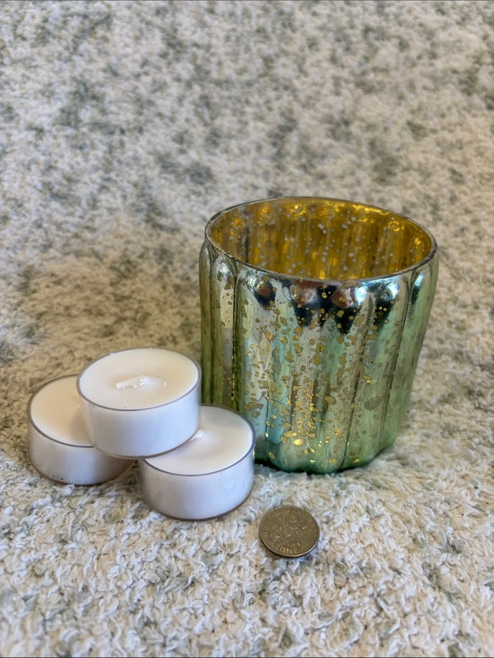 Mercury Glass Sage Green Ribbed Votive Candle Holder Koyal Pier One NWT 3x3”